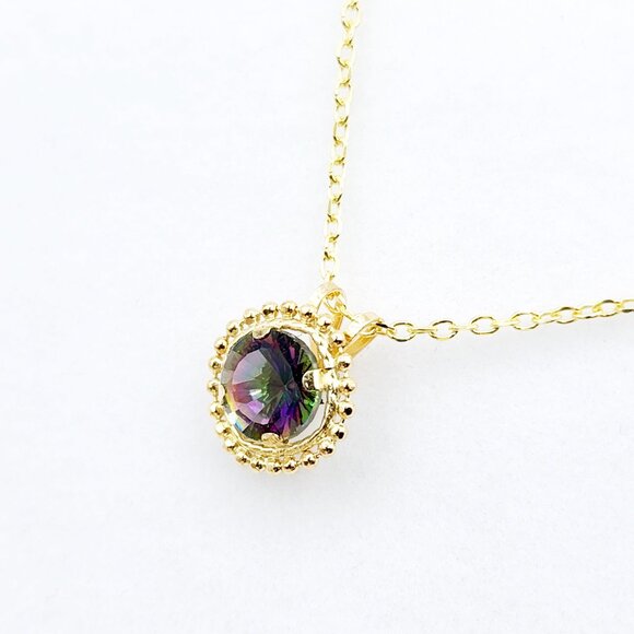 10K Yellow Gold Genuine Mystic Topaz 6x6mm (0.75ct) Pendant - Picture 4 of 6